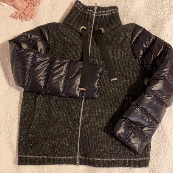 Herno Jackets & Blazers - Herno Resort Black Puffer w Virgin Wool Front Panels Silver Stitch - IT 34 US 4